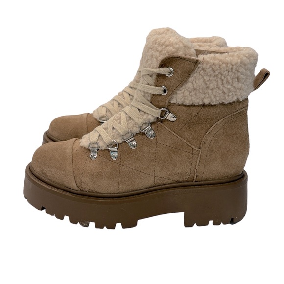 Steve Madden Women’s Reyen Platform Boots Oatmeal Suede‎ Size 8 M - Picture 2 of 8